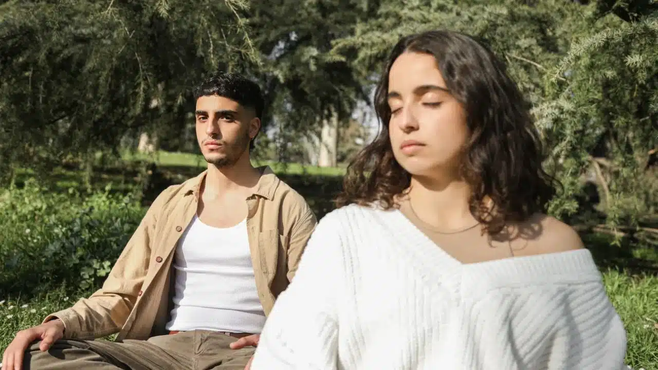Deep Breath Meditation Calm Couple