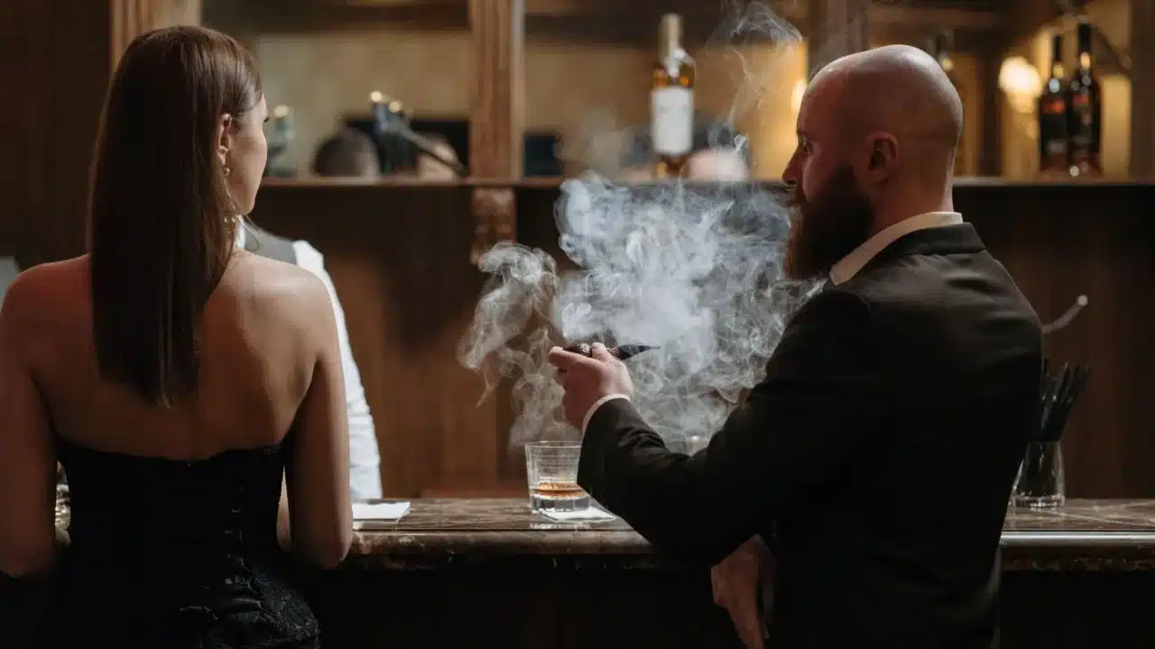 Smoking Man Alcohol Glass Overweight Man