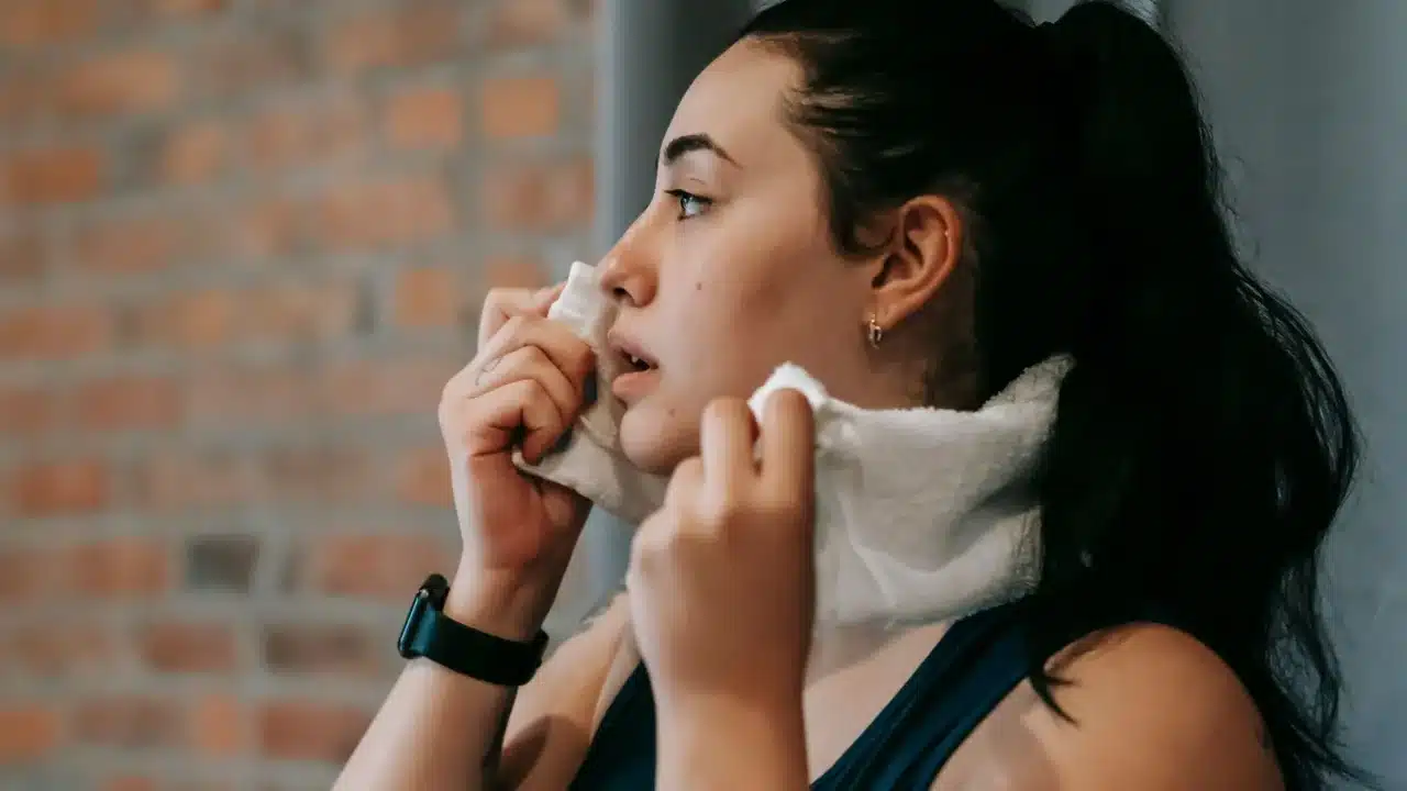 7 Tanda Awal Jantung Koroner yang Wajib Diwaspadai 3 exhausted woman sweating person